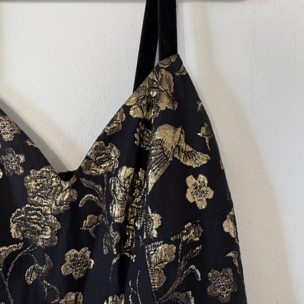 Anthropologie Maeve Black & Gold Floral Birds Jacquard Dress - Picture 5 of 16